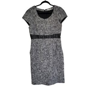 DE Collection Tweed Faux Leather Trim Knee Length Sheath Dress Women Sz 12